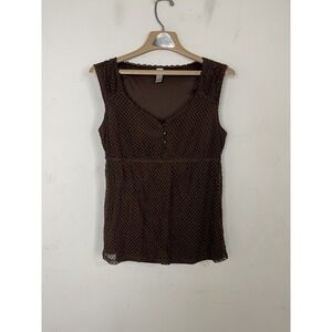 Merona Womens Brown Polka Dot Sleeveless Top Blouse L